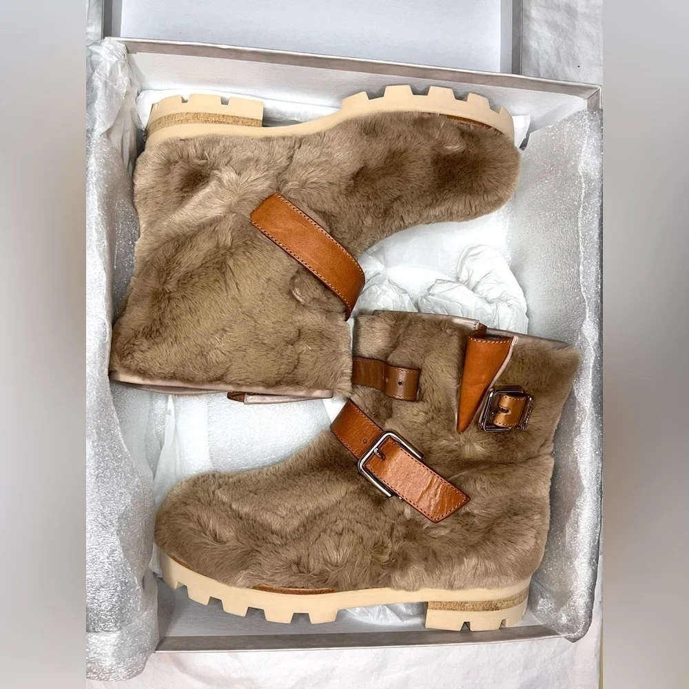 NWT Jimmy Choo Youth II Faux Fur Moto Boots in Teddy